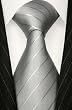 LORENZO CANA Luxury Tie Jacquard Woven Italian Silk Handmade Necktie Ties - Silver Grey Striped