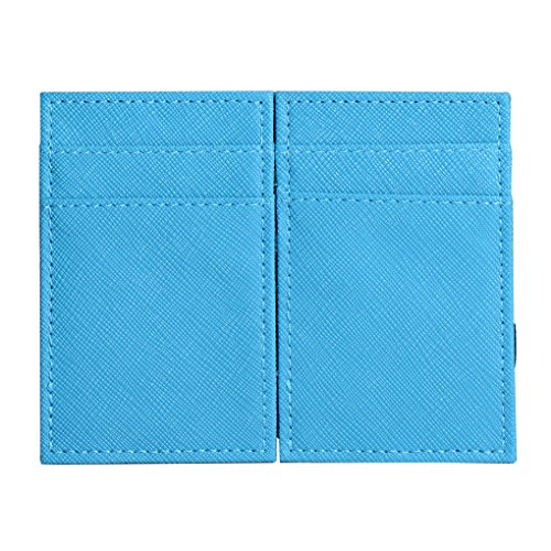Men's and Women's Bi-fold High End Leather Magic Wallet 4 ID Credit Pocket Case Holder Magic Money Clip Slim Wallet (Taiga Leather/Black+Blue)