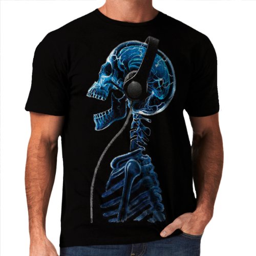 Wellcoda | Skeleton DJ Headphone Mens NEW Music Bone Black T-shirt S-5XL