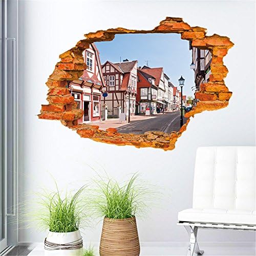 Sucis 3D Beautiful Street View of European Style town Unique Removable Mural Wall Stickers Wall Decal for Home Decor