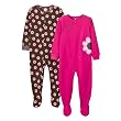 Toddler Girls' Just One Year 2pc Fleece Floral Blanket Sleeper Set - Dark Pink/Brown