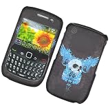 Blue Wing Skull Rubberized Snap on Hard Skin Faceplate Cover Case for Blackberry Curve 8520 8530 + Belt Clip