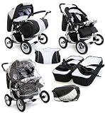 Tako Duo-driver in limited edition luxury Black and White - foldable 2 in 1 double pram & twins pushchair
