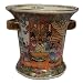 Oriental Rose Medallion Urn - hand painted porcelain