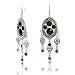 Ladies Silver Hollow Out Agate & Citrine Charm Hook Dangle Earrings Jewellery - Silver & Brown