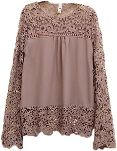 Karenemp Dresses Women's White Lace Sleeve Chiffon Shirt Deep BrownX-Small