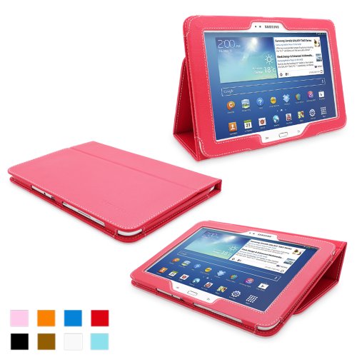 Snugg - etui en cuir blanc pour Galaxy servant de housse support, avec sangle elastique, boucle pour tenir votre crayon-stylet et interieur en nubuck de premiere qualite