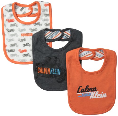 Calvin Klein Baby-Boys Newborn 3 Pack Bibs Orange and Gray Group