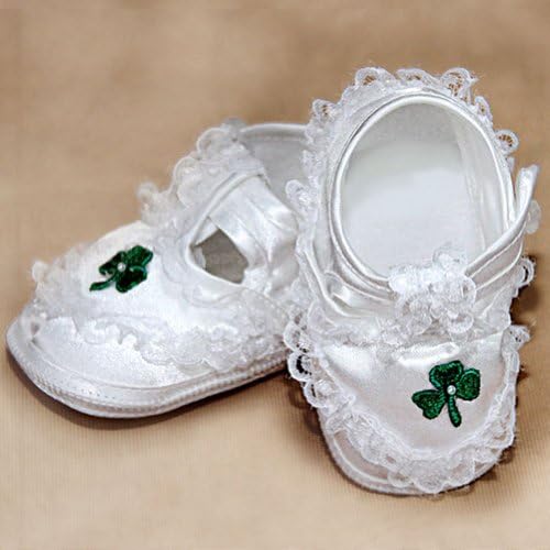 Corrine Girls White Pearl Christening Shoes Green Shamrock Baby 0-3