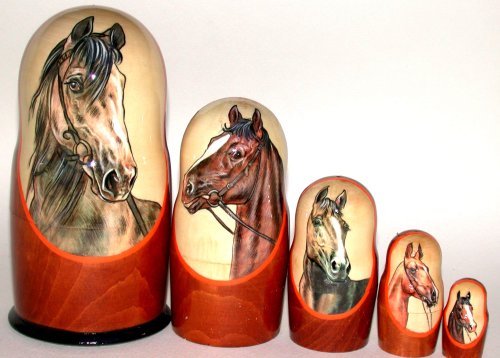 Childrens Toyshop  Toys : Russian Nesting nested Stacking Doll Horses 5 Pcs / 7 in Tall Item #h.9 14 15