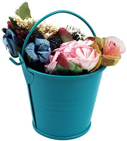 LETSBAY 12pcs Mini Silver Tinplate Metal Pails with Handles Tin Candy Box Buckets for Wedding Party Souvenirs Gift (Green)