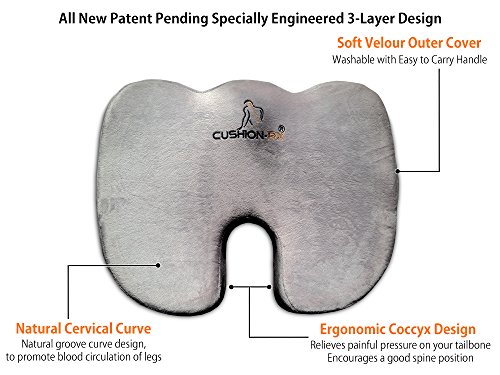**65% OFF SALE- ENDS SOON!** Cushion Rx Premium 3-layer Coccyx Orthopedic Seat Cushion with Memory Foam, Comfort Foam and Cooling Gel. Patent Pending **No Other Seat Cushion Made With This High Quality 3-layer Design**