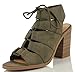 Soda Women's Quince Faux Leather Peep Toe Lace Up Gladiator Slingback Open Back Ankle Boot