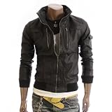 Mens Casual Wired Collar Faux Leather Slim Jacket(1213)