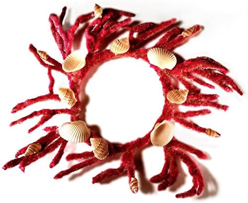 Fortune Share Coral Decorative Pillar Candle Ring &amp; Holder with Seashells Red Color - Great for Displaying &amp; Decorating