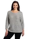 AK Anne Klein Women's Plus Size 3/4 Sleeve Sequin Boat Neck Pullover