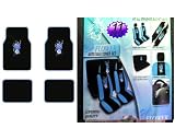 15-Piece Auto Interior Gift Set - 2 Hawaii Aloha Blue Front Low Back Bucket Seat Covers, 2 Hawaii Aloha Blue Head Rest Covers, 1 Hawaii Aloha Blue Steering Wheel Cover, 2 Hawaii Aloha Blue Shoulder Harness Pressure Relief Covers, and A Set of 4 Universal Fit Hawaii Aloha Blue Plush Carpet Floor Mats For Cars / Trucks