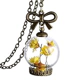Dry Yellow Flower Herbarium In Transparent Creative Lantern Memory Locket Necklace For Women
