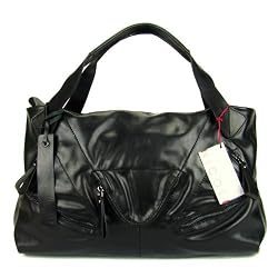 NICOLI Italian Designer Black Leather Large Tote Handbag