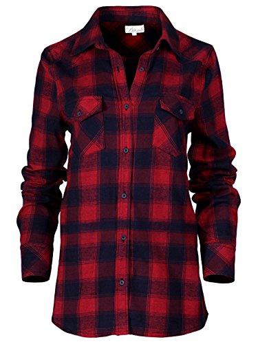 Taylor Perform Women's Long Sleeve Plaid Flannel Button Down Shirt Top