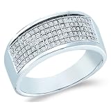 10k White Gold Wide Five 5 Row Milgrain Micro Pave Set Round Cut Mens Diamond Wedding Ring Band 8mm (.30 cttw, H Color, I1 Clarity)