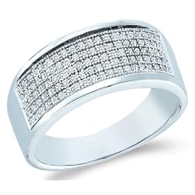 Size - 4 - 10k White Gold Wide Five 5 Row Milgrain Micro Pave Set Round Cut Mens Diamond Wedding Ring Band 8mm (.30 cttw, H Color, I1 Clarity)