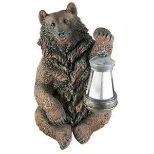 Grizzly Bear Holding Lantern Solar Patio Light Accent by Private Label