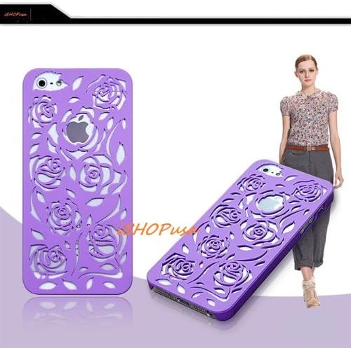 NEW CUTE!!! Hollow Out Rose Flower Pattern PC Hard Case Hard Skin For Apple iPhone 5 5G (Purple Rose)