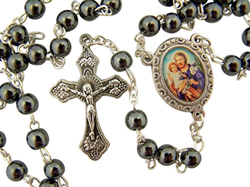 DTC Acrylic Prayer Bead Rosary with Catholic Saint Medal Centerpiece, 17 Inch