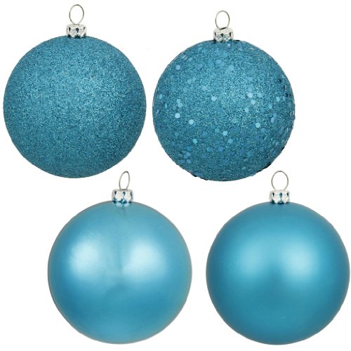 Vickerman 163139 – 1″ Turquoise Shiny Matte Glitter Sequin Ball Christmas Tree Ornament (18 pack) (N590312)