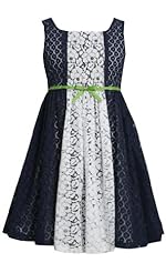 Girls Cotton/Jersey/Nylon/Polyester/Knit Square Neck Sleeveless Lace Colorblocking  Knee Length  Dress With a Bow(s) and a Ribbon  and a Sash 