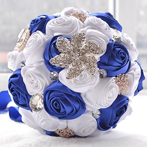 New Artificial Blue and White Silk Rose Wedding Flowers Bouquet Flowers Bridal Bouquets Crystal Brooch Wedding Bouquet Supplies
