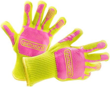 Yumware Heat Resistant Barbecue Oven Gloves - Withstands Heat up to 932°f - Thick but Light-weight &amp; Flexible - 3 Different Sizes - Gift Box Packaging (Set of 2 Premium Gloves)