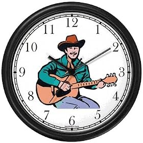 Country Western Singer Playing Guitar 1 Musician Wall Clock by WatchBuddy Timepieces (White Frame)