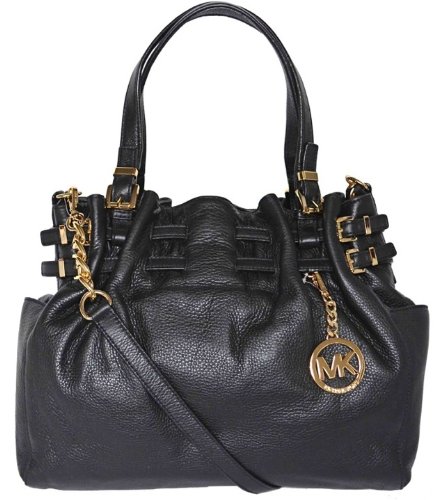 Michael Kors Black Pebbled Leather Edie Large Shoulder Tote Bag Handbag Purse