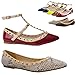 Wild Diva Pippa-35 New Women Pyramid Studded Ankle T-Strap Sandal Ballet Flat Pointy Toe SNJ Shoes
