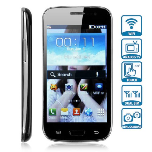 i9300 Dual SIM Cell Phone Quad Band 4.0 inch HVGA Touch Screen WiFi Analog TV Bluetooth (Black)