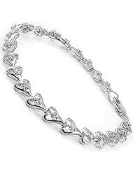 0.35 Ct 925 Sterling Silver Genuine Diamond Heart Shape Tennis Bracelet 7 Inch