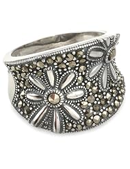 Sterling Silver Oxidized Marcasite Floral Ring