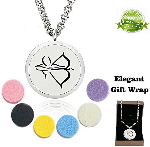 (Sagittarius) Essential Oil Diffuser Necklace Elegant Hypo-Allergenic 316L Surgical Grade Stainless Steel Locket Pendant Jewelry For Aromatherapy