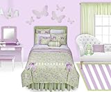IMAGE OF 8pc Flower Basket Lilac/green Twin Bed Set