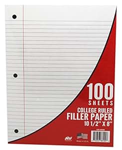Amazon.com : RTI College Ruled Loose Leaf Paper (100 Sheets) : Office ...