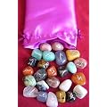 Crystal Rune Stone Set - 25 semi-precious Rune Stones in a Satin Drawstring Pouch- sold by Spiritual Gifts. Usually dispatched within 2 working days.