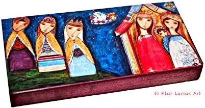 Nativity III with Wise Men - Giclee print mounted on Wood (3 x 6 inches) Folk Art by FLOR LARIOS