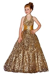Girls Sequined Lace Backless Halter   Ball Gown Pageant Dress/Party Dress 