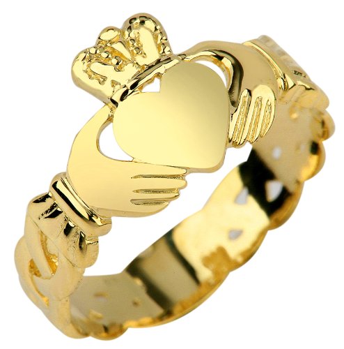 Gold Claddagh Ring with Trinity Irish Claddagh Friendship and Love Band
