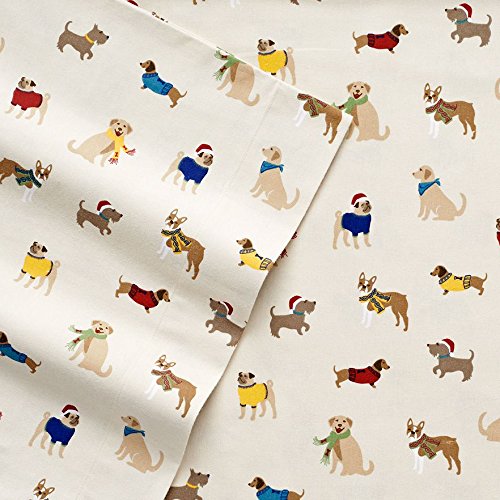 Cuddl Duds Winter Holiday Dog Friends Printed Flannel Sheet Set - Queen Size