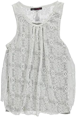 Miss Majesty Big Girls' "Crochet over Stripes" Top - ivory, 7 -