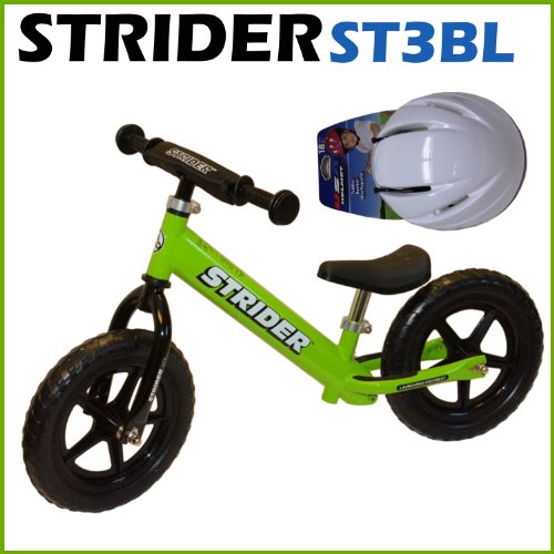 Strider ST-3 Toddler Pre Bikes Green + Helmet