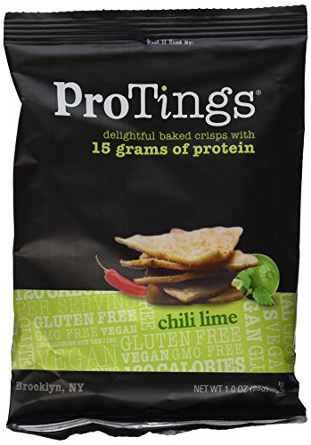 ProTings - Protein Chips, Chili Lime (1.0 oz), 120 Cal Single Serving Bags (Pack of 12)